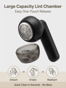 Despelusador recargable de tela, alimentado por USB, con rejilla de 6 cuchillas, operación manual, mango de plástico, batería de litio, adecuado para eliminar pelusas de ropa, suéteres - Caja de recolección de polvo visual - Ver 10