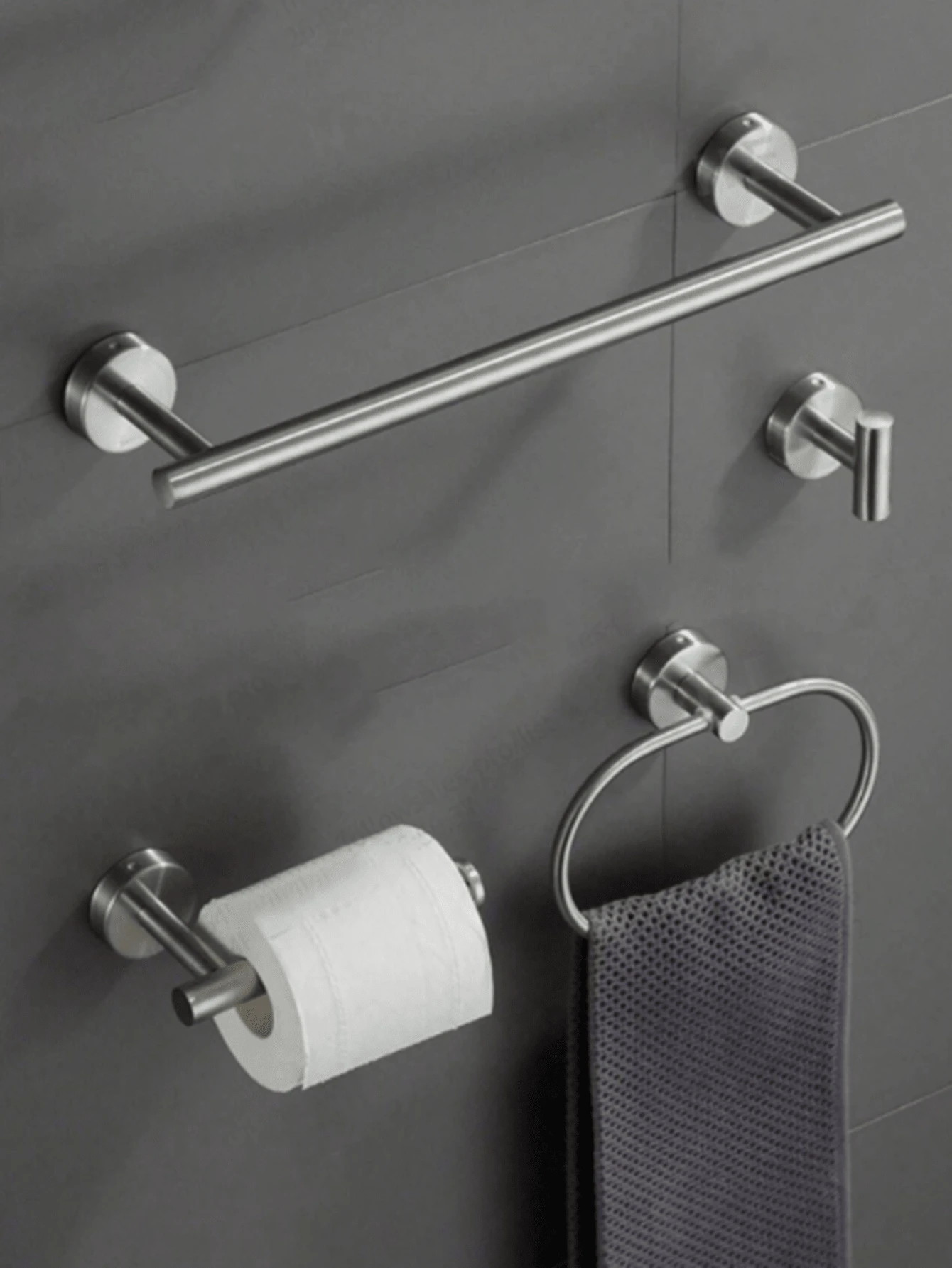 1pc Stainless Steel Towel Bar, Bathroom Towel Rack Paper Towel Holder, Drill-Mounted Hooks, Multi-Function Storage Bar (1 Set) (4 Pieces Set)