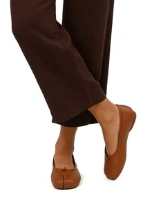 Women's Split Toe Shoes Flat, Cow Mule Shoes For Women, Classical Fashion Japanese Style Tabi Flats, Slip-On Wide Toe Box Loafers For Walking - 棕色PU - 查看 4