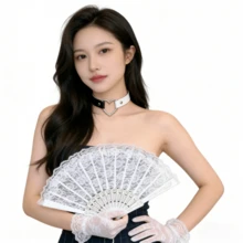 3/4件套角色扮演猫脸蕾丝半脸面具性感拍照道具套装，包含蕾丝扇子、蕾丝手套、心形项链，适合万圣节、婚礼、情人节、狂欢节和其他派对场合。 - 蕾絲 - 查看 11