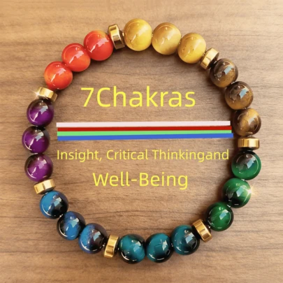 1 pieza Pulsera de meditación de yoga de 7 chakras | Juego de piedras de ojo de tigre de 7 colores, simboliza la riqueza y la prosperidad, equilibra el estado de ánimo, adecuado para hombres y mujeres para cualquier ocasión, regalo ideal para familiares y amigos, accesorio de moda