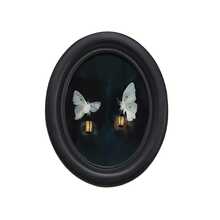 哥特式椭圆形木质相框，饰以蝙蝠和桃花树图案 - 手工编织纤维板墙饰，尺寸 4.16 x 5.25 英寸，适用于家居和办公装饰 - B - 查看 2