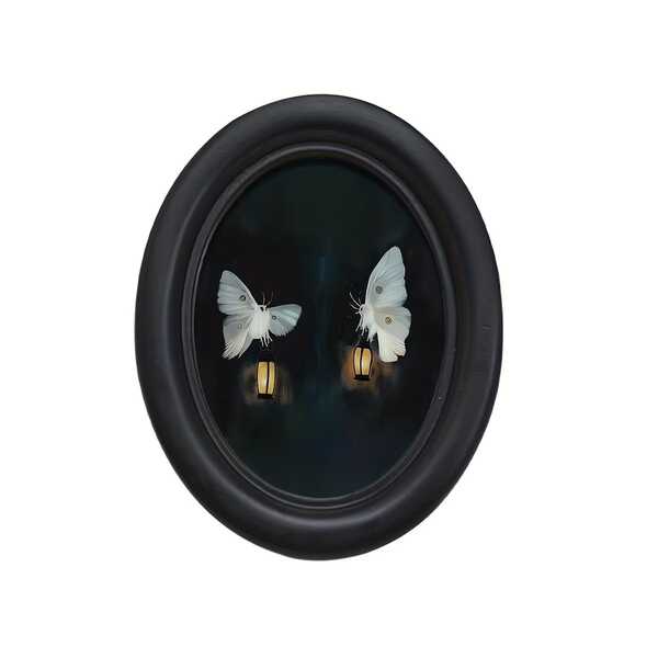 Gothic Style Oval Wooden Photo Frame With Bat And Peach Blossom Tree Design - Handwoven Fiber Board Wall Art, Size 4.16X5.25 Inches, Suitable For Home And Office Decor