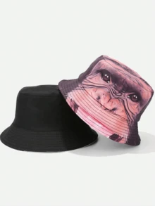 1pc Reversible Funny Animal Print Bucket Hat, Unisex Casual Sun Protection Novelty Cap - A - View 3
