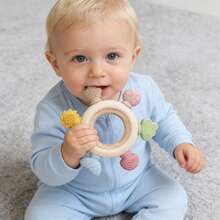 1pc Baby Silicone Wooden Teething Ring, Colorful Multi-Shape, Easy To Grip, Great Gift For Easter, Thanksgiving, Halloween, Christmas - Multicolor - View 8