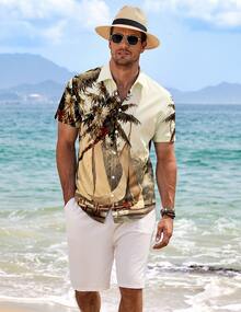 Men's Tropical Hawaiian Shirt Casual Coconut Tree Print Short Sleeve Shirt Beach Shirts For Men Tropical Shirts For Men Men Summer Shirts Men Beach Shirts Button Up Tropical Graphic Beach Shirt - p02 - 查看 4