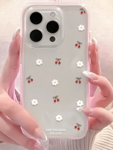 1个粉色樱花极简TPU防震手机壳，适用于苹果17、16、15、14、13、12、11 Pro Max、Air - 彩色 - 查看 2