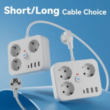 1 pieza Toma de corriente con protección contra sobrecarga y interruptor de encendido/apagado, opción de cable corto/largo, apto para oficina, viaje y uso doméstico - Ver 3