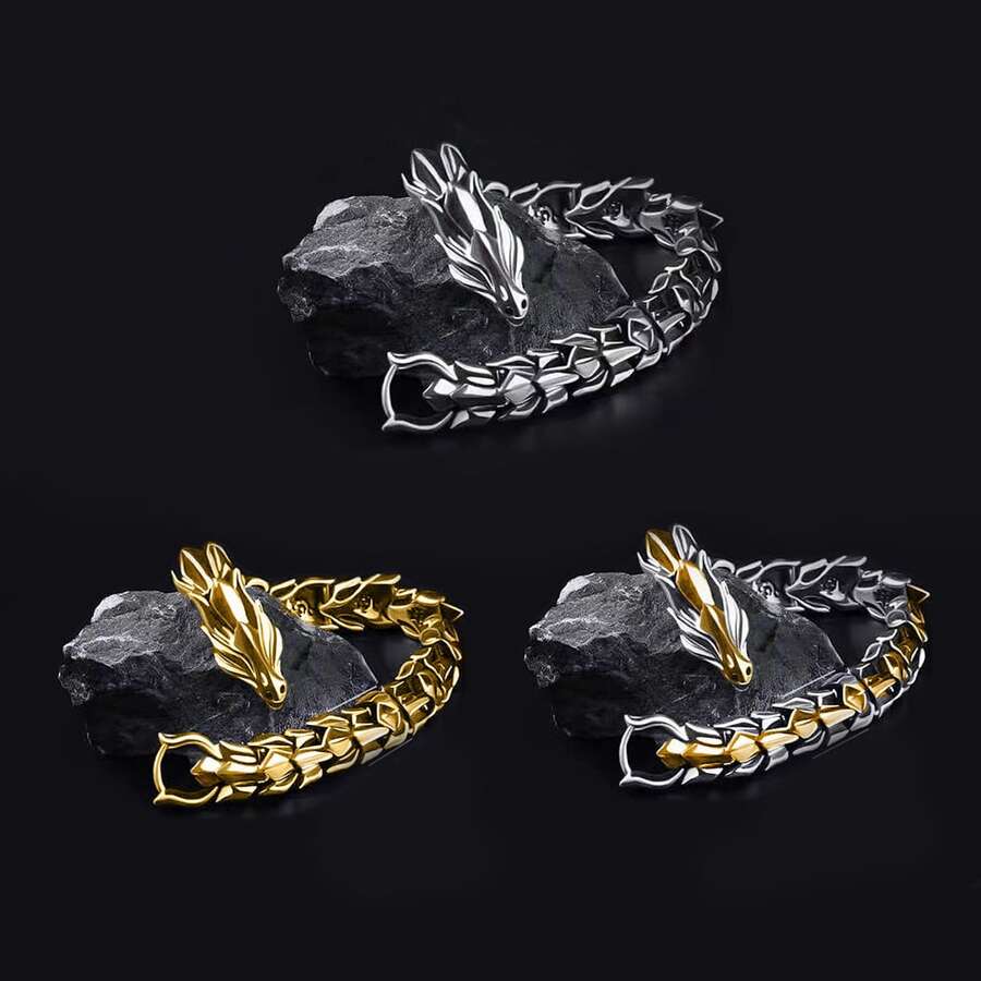 1 件双色 3D 龙鳞设计手链，尽显男士日常佩戴的强大气场 - 彩色 - 查看 1