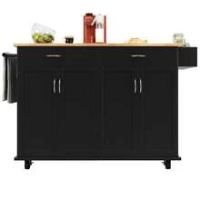 Modern Kitchen Island (106*50*90.5 Cm), Kitchen Cabinets, Sideboard, Wooden Serving Trolley, Buffet Table, Multifunctional Table With Storage Space, Black. - Black - View 10