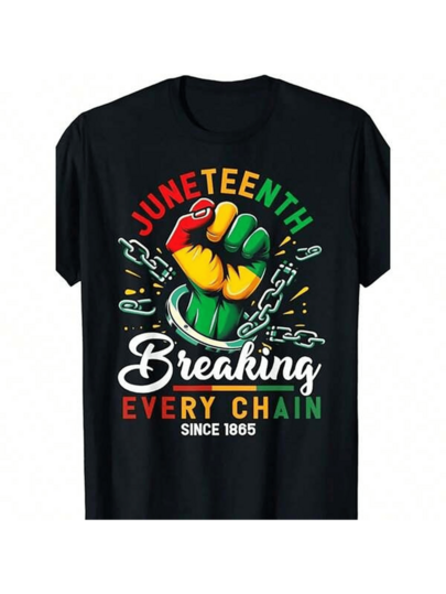 Veenajo 1pc African American Freedom 1865 Novelty Men's T-Shirt, 100% Cotton Fabric, Crew Neck, Short Sleeve, Regular Fit, Weekend Casual Wear, All-Season Casual Wear, 180gsm - Ideal For Valentines New Year's Day Father's Day Christmas