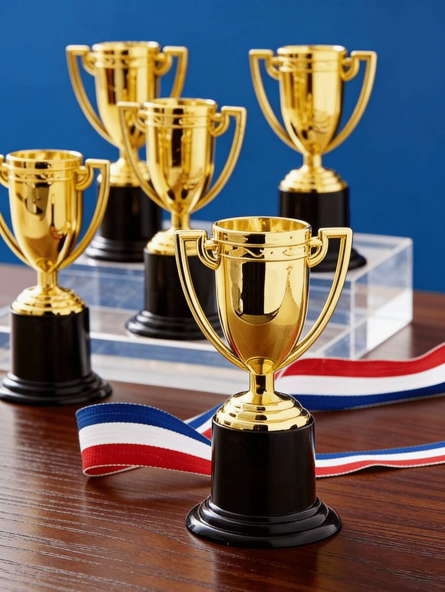10pcs Mini Plastic Trophy, Classic Competitive Style, Suitable For Award Ceremonies, Graduation Celebrations, 2026 World Cup Theme Party Decorations - A - View 1