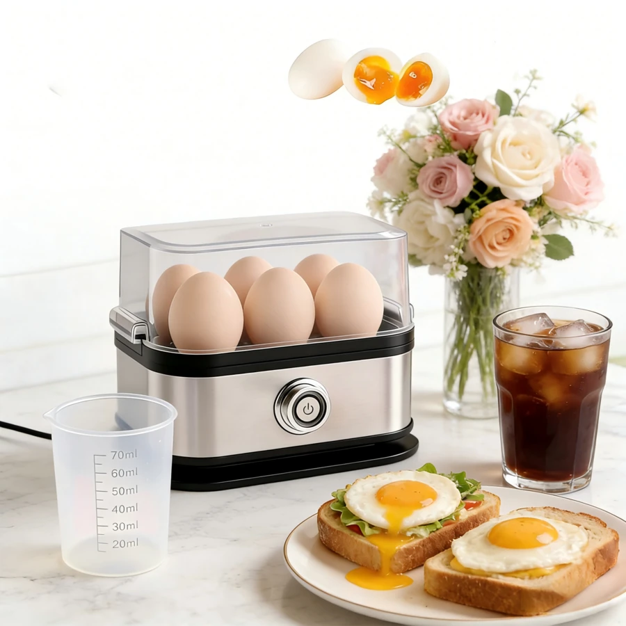 Electric Egg Cooker - Holds 6 Eggs, Can Cook Hard-Boiled, Soft-Boiled, And Runny Eggs, With Automatic Power-Off And Alarm Functions, Stainless Steel Household Electric Egg Cooker, Suitable For Kitchen, Cooking Breakfast Foods And A Variety Of Foods, US Plug. - US A Type Plug(110-127V) - View 1