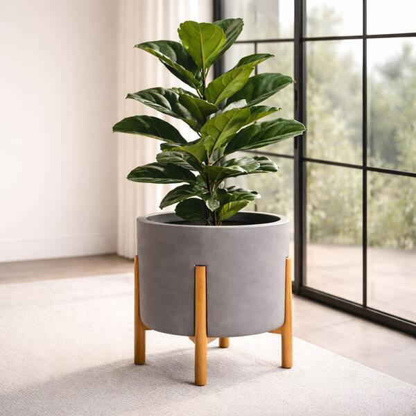 Vaso Decorativo Nordico Moderno com Suporte em Madeira 25cm – Minimalista Luxo para Sala, Quarto e Escritório