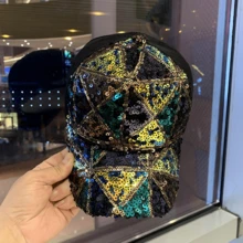 1pc Summer Mesh Sequin Hat, Breathable UV Protection Sun Hat, Fashionable Versatile Baseball Cap - Multicolor - View 11