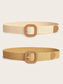 2 chiếc thắt lưng nữ kiểu Bohemian bằng rơm PP với khóa tròn - Nhiều màu - Xem 2