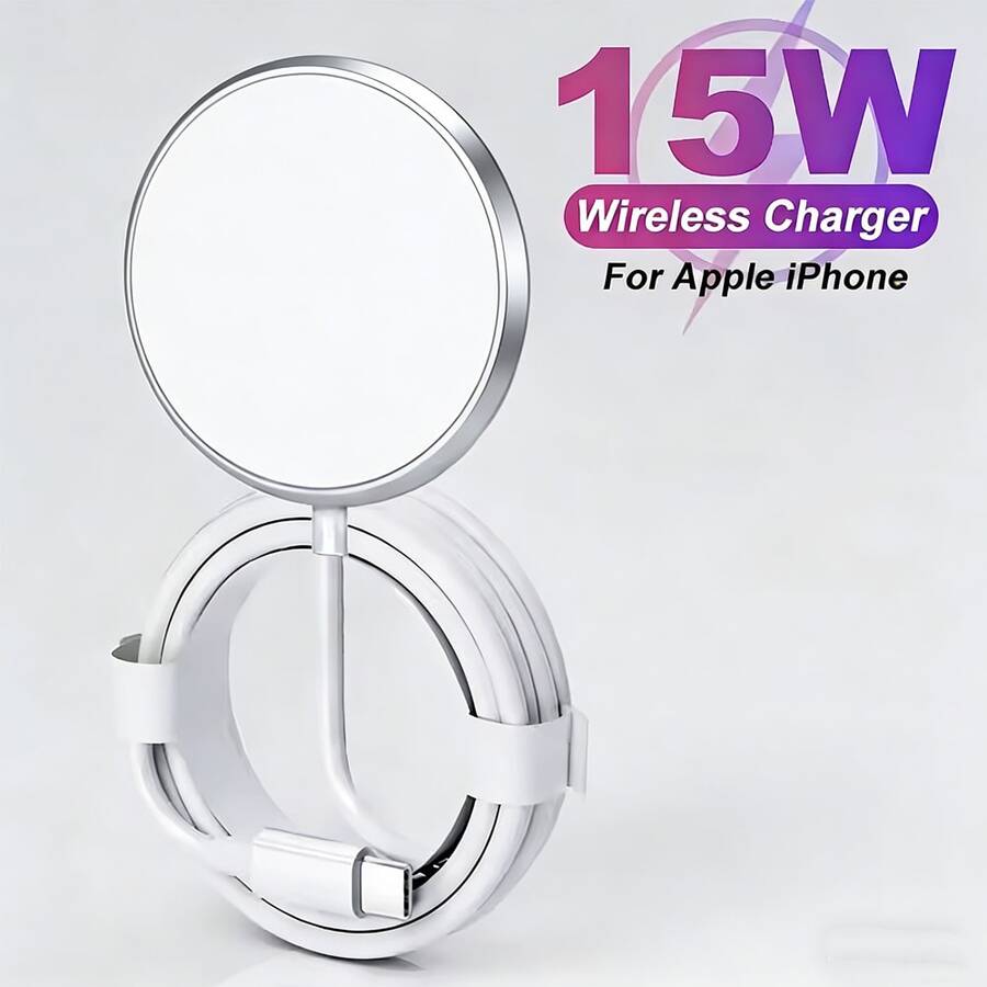 Bộ sạc không dây từ tính đa năng kiểu dáng tối giản, chất liệu màu trơn, sạc nhanh ở nhiệt độ thấp, điều khiển nhiệt độ thông minh, tương thích với Apple 15 Pro Max/14 Plus/13/12/11/X/XS/XR/8 Series, thích hợp sử dụng tại nhà, văn phòng, xe hơi, du lịch và nhiều nơi khác. Phụ kiện kỹ thuật số 3C thiết yếu, quà tặng ngày Valentine. - trắng - Xem 1