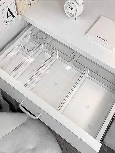 20pcs/12pcs/7pcs/4pcs/1pc Clear Drawer Organizer Boxes, Makeup Storage Containers, Desktop Divider Organizers, Suitable For Cosmetics, Office Supplies, Kitchen Items, Variety Of Sizes And Combinations Available, Free Assembly Option, Durable For Women Gift