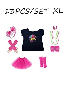 15pcs 1980s Retro Costume Party Accessories Set - Complete Themed Party Outfit Spring Vacation - Multicolor - View 7