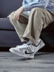 Nike Dunk LOW RETRO 舒适百搭薄底防滑耐磨低帮运动鞋，男女通用，白色 - 白色 - 查看 8