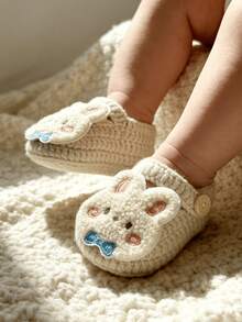 1 Pair Infant Rabbit Face Design Soft Bottom Anti-Slip Slippers, White & Beige, Comfortable Infant Shoes - Beige - View 6