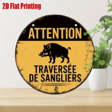 2D Flat, 1pc Vintage Boar Crossing Sign - 8"X8" Rustic Metal Iron Wall Art, French "Attention Sanglier" Warning Plaque, Durable Iron Outdoor/Indoor Decor Suitable For Hunting Cabin, Farmhouse, Woodland - Gift For Boar Enthusiasts And Nature Lovers, 2D Flat, Pre-Drilled Holes, Style As Shown In Size Image - Multicolor - View 7