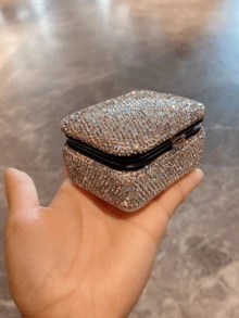 1pc Sparkling Rhinestone Jewelry Storage Box, Lipstick, Pads, Rings, Earrings, Bracelets Organizer, Portable Travel Vanity, Jewelry Box, Creative Gift - Silver - View 6