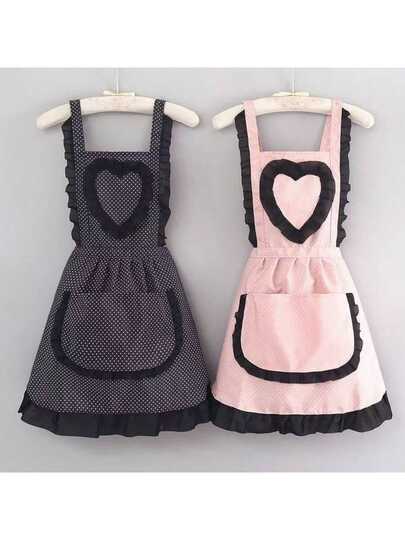 1pc Cute Lace Heart Princess Canvas Apron, Household Kitchen Waist Apron, Durable And Stain-Resistant