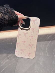 1pc White Matte Textured Personalized Phone Case With Pink Bowknot & Heart Pattern, Suitable For IPhone 16 Pro Max, 15, 14 Plus, 13, 12, 11 - Multicolor - View 4