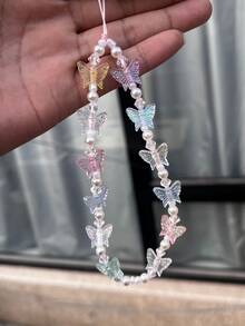 防震蝴蝶 1 件装 炫彩蝴蝶手机挂绳 透明珍珠手机壳挂绳 春季礼物 生日礼物 - 彩色 - 查看 12