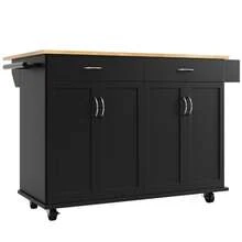 Modern Kitchen Island (106*50*90.5 Cm), Kitchen Cabinets, Sideboard, Wooden Serving Trolley, Buffet Table, Multifunctional Table With Storage Space, Black. - Black - View 8