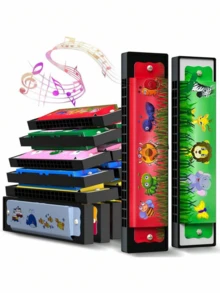 12pcs Cartoon Harmonica, Portable Cartoon 16-Hole Double Row Harmonica, Suitable For Adult Beginners As Music Gift. Great For Valentine's Day, Birthday Party, Easter, Back To School, Graduation Party Favors, Gift Bag Fillers, Music Lovers. Random Colors, Non-Professional Harmonica - Multicolor - View 1