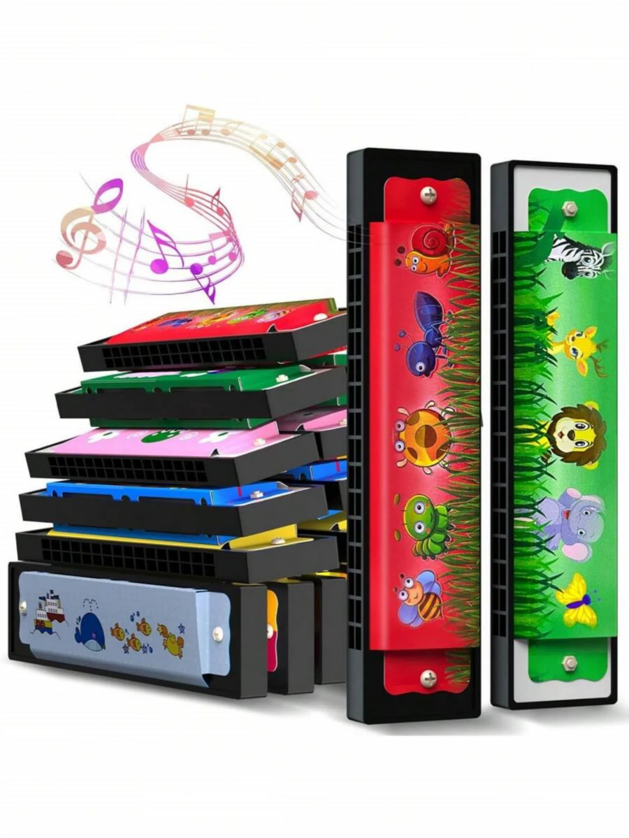 12pcs Cartoon Harmonica, Portable Cartoon 16-Hole Double Row Harmonica, Suitable For Adult Beginners As Music Gift. Great For Valentine's Day, Birthday Party, Easter, Back To School, Graduation Party Favors, Gift Bag Fillers, Music Lovers. Random Colors, Non-Professional Harmonica - Multicolor - View 1