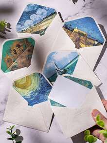 6pcs Textured Landscape Painting Surprise Love Letter Envelopes, High-End Textured Painting Envelopes, Bank Card Holders, Elegant Minimalist Envelopes - Oil Painting Envelope - View 1