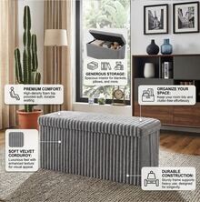 Aafan Ribbed Velvet Large Ottoman Storage Bench, Folding Ottoman Storage Box, Footstool Or Storage Chest With Lid For Bedroom, Wooden Box Fleece Cover - Grey - View 3