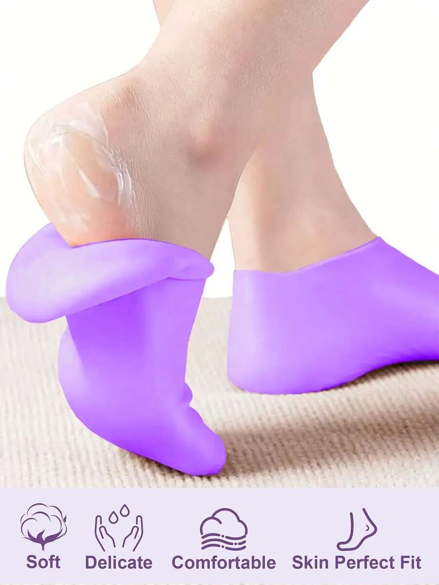 2 Pairs Silicone Moisturizing Socks, Purple & Pink Foot Care Soothing Socks, Reusable Aloe Vera Socks, Night SPA Socks, Gel Heel Socks, Prevent Cracking And Remove Dead Skin, Suitable For Dry Skin And Rough Feet Of Men And Women, Elastic Foot Care Socks, Home Foot Care, Mother's Day Gift, Skin Protection. Valentine's Day Gift, Body Care Tool To Use With Body Lotion
