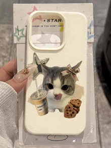 1个可爱白色小猫简约全包式TPU防震手机壳，兼容苹果17、16、15、14、13、12、11 Pro Max、Air和Series系列 - 彩色 - 查看 2