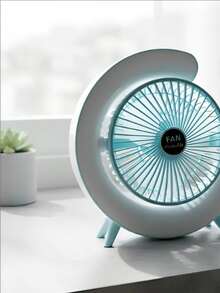 Ventilador Portátil Recargable con Luz LED Ambiental Diseño Minimalista 3 Modos de Aire y Batería Integrada - Azul - Ver 3