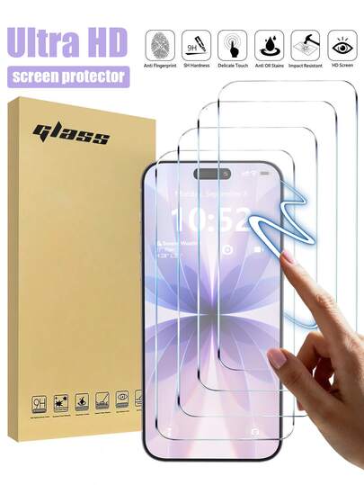 4 片装，适用于 17 Pro Max/17 Air/16 Pro Max/16E/16 Plus/15 Pro Max/14/13/12/11 Pro Max/X/XR/XS Max，防指纹，9H 硬度，防震，完美贴合，兼容手机壳，高透明度，保护壳