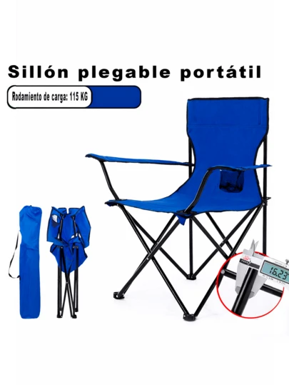 Silla de camping plegable portátil azul equipo de camping para viajes al aire libre con apoyabrazos, taburete de pesca plegable, silla de playa.