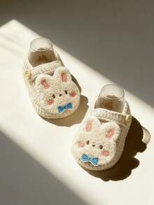 1 Pair Infant Rabbit Face Design Soft Bottom Anti-Slip Slippers, White & Beige, Comfortable Infant Shoes - Beige - View 3