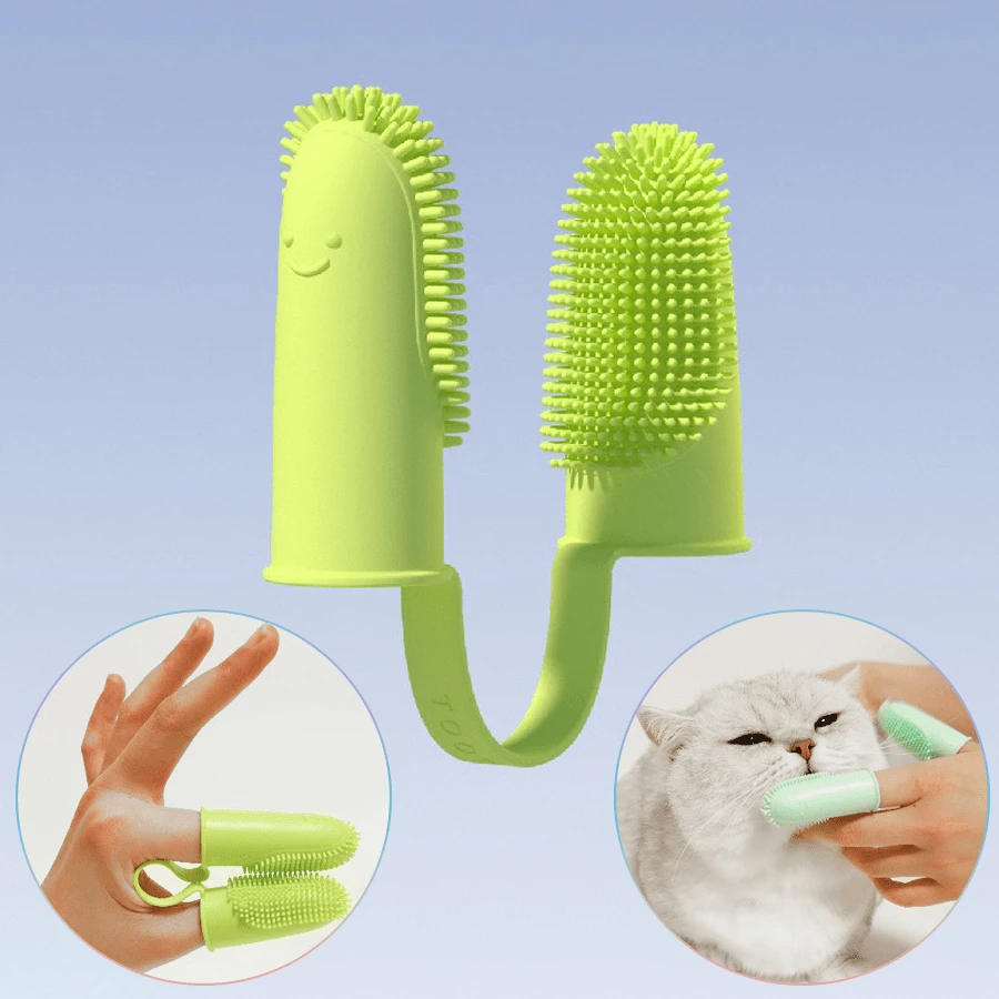 1支宠物双指清洁牙刷，犬猫宠物用品，牙齿清洁指套，宠物口腔清洁工具及配件 - 查看 1
