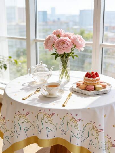 54" X 108" Nappe licorne avec imprimé licorne arc-en-ciel et bordure dorée, convient pour anniversaire, baby shower, fête à thème licorne