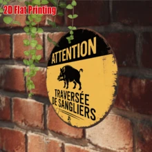 2D Flat, 1pc Vintage Boar Crossing Sign - 8"X8" Rustic Metal Iron Wall Art, French "Attention Sanglier" Warning Plaque, Durable Iron Outdoor/Indoor Decor Suitable For Hunting Cabin, Farmhouse, Woodland - Gift For Boar Enthusiasts And Nature Lovers, 2D Flat, Pre-Drilled Holes, Style As Shown In Size Image - Multicolor - View 6