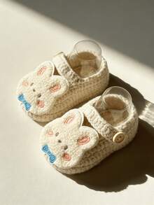 1 Pair Infant Rabbit Face Design Soft Bottom Anti-Slip Slippers, White & Beige, Comfortable Infant Shoes - Beige - View 7