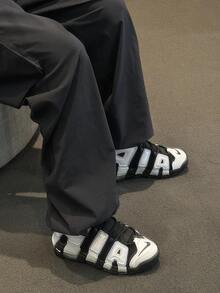 Nike Air More Uptempo Leather Cushioning Mid-Top Kids Basketball Shoes Black And White - Black and White - View 7