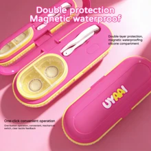UYAAI 1PC Time Capsule Contact Lens Cleaning Container 2 Adjustable Care Modes Specially Designed For & Beauty Lenses Mini Compact Fashion Style Lightweight Portable For Travel & Daily Use Simple One-Touch Care Design - Hot Pink - View 6