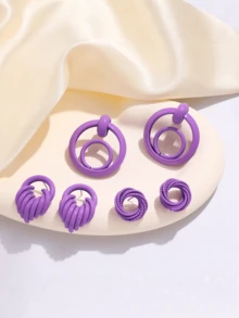 1 par de pendientes minimalistas de línea geométrica de acero inoxidable, adecuados para el uso diario de las mujeres - Verde - Ver 2