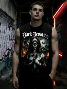 Men's Wide Shoulder Dark Sleeveless Tank Top, Round Neck Polyester Knit Fabric, Suitable For Summer Sports Training Basketball Jersey - Black - View 1