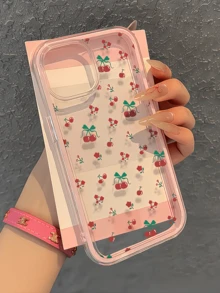 1pc Pink Cherry Blossom Flower Minimalist Full Coverage TPU Shockproof Phone Case Compatible With Apple 17, 16, 15, 14, 13, 12, 11 Pro Max, Air - Multicolor - View 1